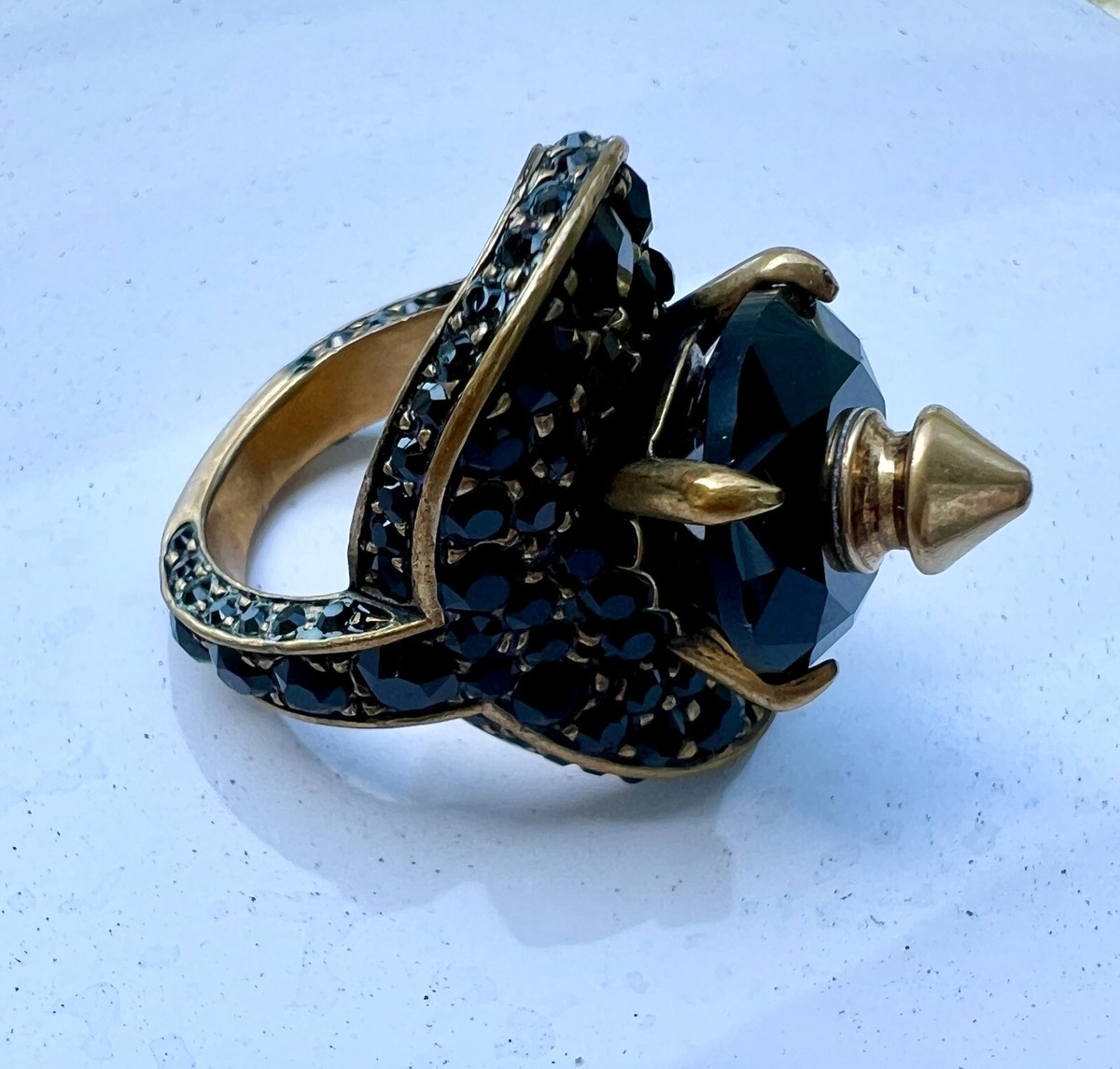 GUCCI Ring Black Swarovski Crystal metal Gold black US 6.5 GUCCI Ring Black Swarovski Crystal metal Gold black US 6.5
