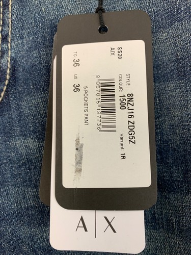 Armani Exchange Mens J16 Straight Leg Jeans Size 36 x 32.5 Blue Denim 8745 NWT - Picture 6 of 11