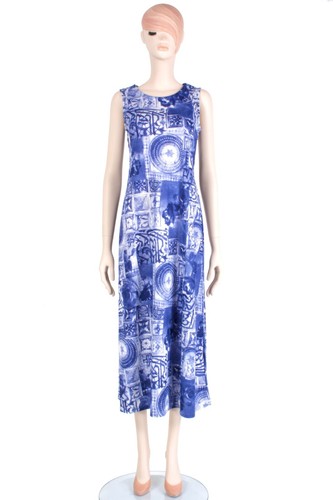 S M Vintage 1990s STREET CODE Blue Abstract Patterns Maxi Dress 90s Y2K - Picture 2 of 7