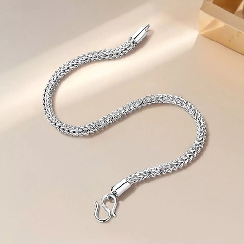 Pure Platinum 950 Chain Men Women Lucky 2.5mm Braided Wheat Bracelet 6.21g/7inch - Picture 3 of 8