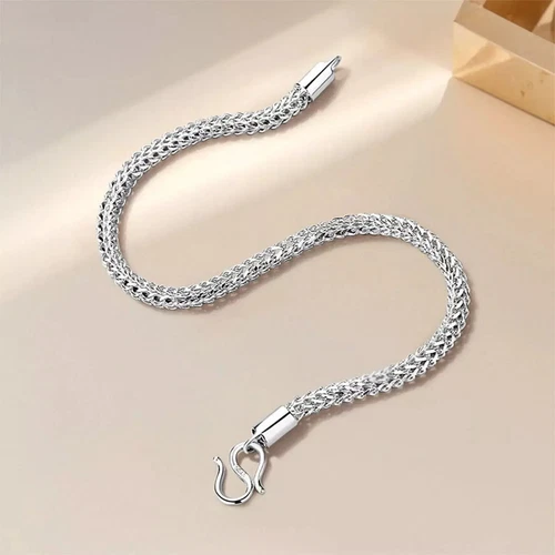 Pure Platinum 950 Chain Men Women Lucky 2.5mm Braided Wheat Bracelet 6.21g/7inch - Picture 4 of 9