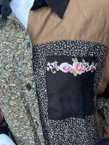 Vtg Cheetah Print Roses Long Sleeve Button Down Shirt Size XL From Together - Picture 3 of 6