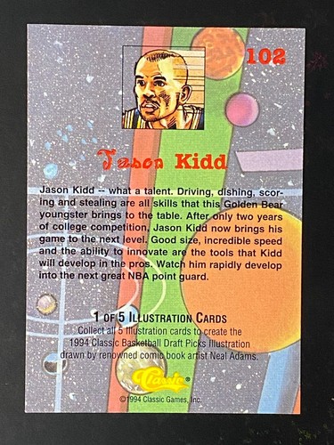 1994-95 Classic Games JASON KIDD #102 - Illustration Card Draft Pick ROOKIE - Picture 2 of 2