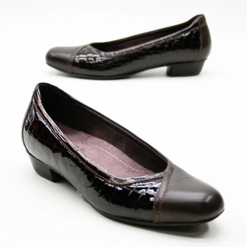 Clarks Ladies 7.5 M Caswell Eternity Everyday Brown Croc Leather Heel Pumps - Picture 1 of 12