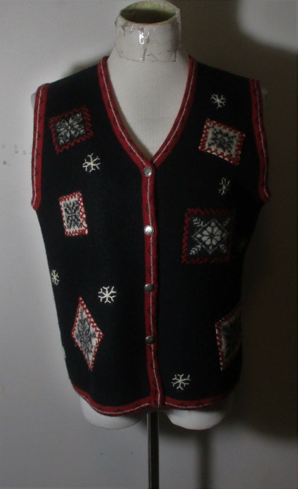 Women's WOOLRICH Black 100% Wool Embroidered Vest Size M