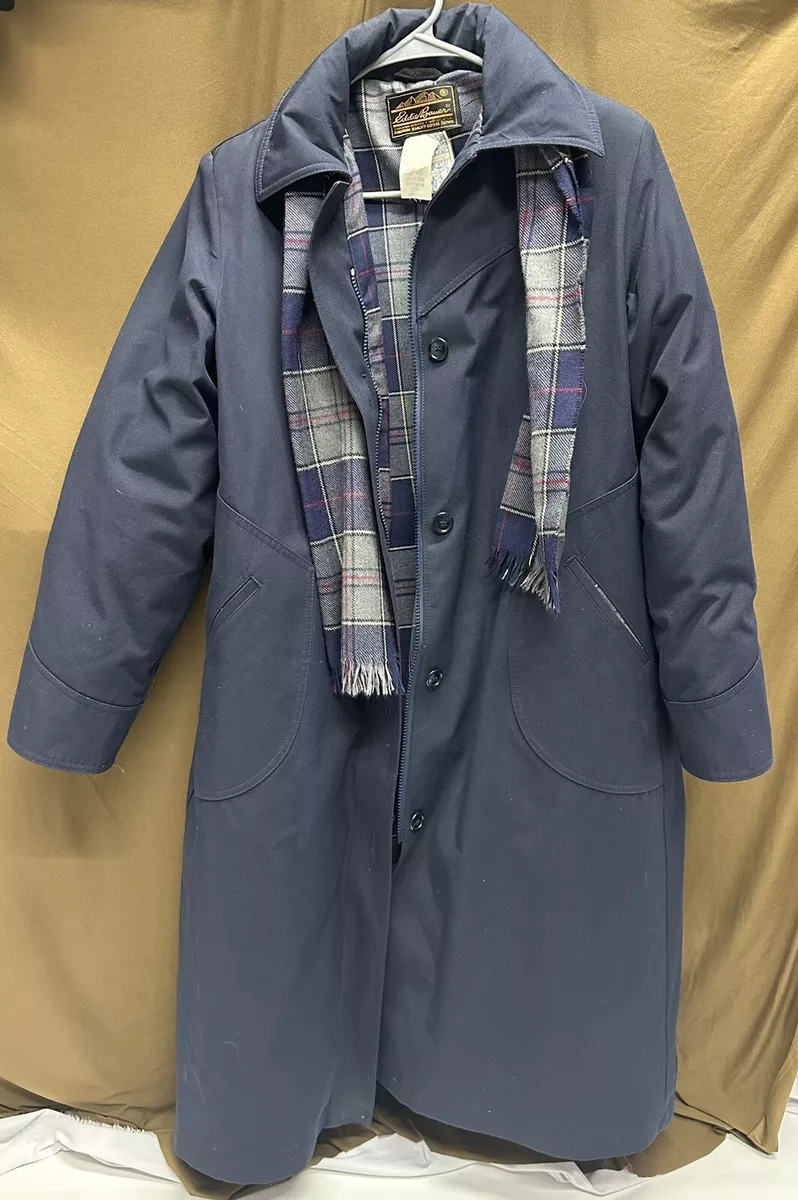 Eddie Bauer Goose Down Plaid Lined Long Winter Coat Navy Blue Women Size  Medium