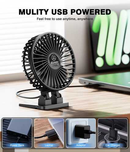 USB Desk Fan, Mini Portable, 3 Speeds Desktop Table Cooling, Plug in Power, Rota - Picture 5 of 12