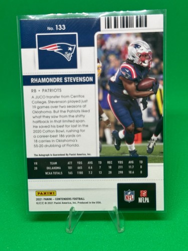 Boleto de novato Rhamondre Stevenson 2021 Panini Contenders automático Red Zone Patriots - Imagen 2 de 2