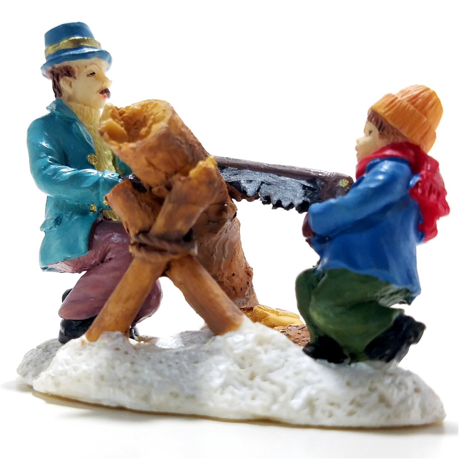 Man And Boy Sawing Log Collectible Father & Son Polyresin Figurine Rare Retired - Picture 10 of 12