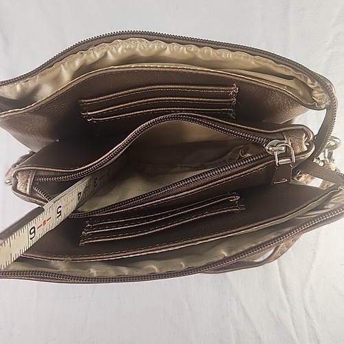 Purse Leather Copper Shoulder bag Crossbody Purse Mesh Front Organizational VTG - Picture 4 of 11