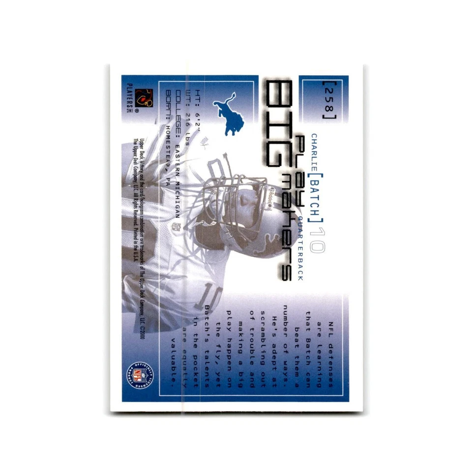 Charlie Batch 2000 Upper Deck Victory #258 Football Card NM - Image 2 of 3