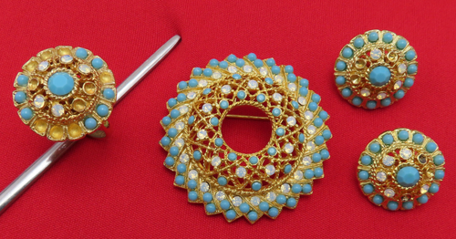 Sarah Coventry Broche Pendientes Anillo Edad de Acuario Conjunto Cristal Turquesa 603f - Imagen 5 de 15