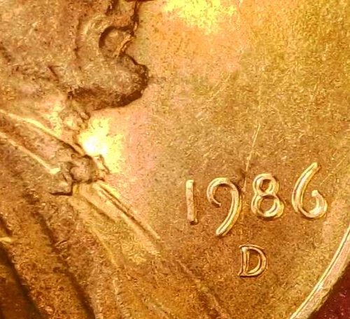 1986 D Münzzeichen Lincoln Penny mit starkem Verdoppelungsfehler am Datumscode 61