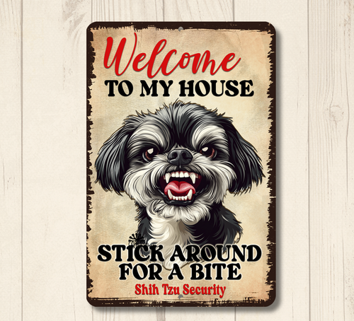 Shih Tzu Welcome to My Yard Hausschild lustig Shitsu Hund Metall Warnung Sicherheit - Bild 1 von 7