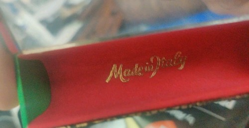 Vintage Fiocchi Italy Leder Lippenstift Etui Halter Spiegel Grün Gold Blau Top - Bild 2 von 4