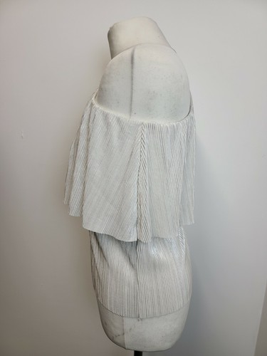 BNWOT Womens Silver Off The Shoulder Frill Top by Warehouse. Size 8 - Picture 4 of 7