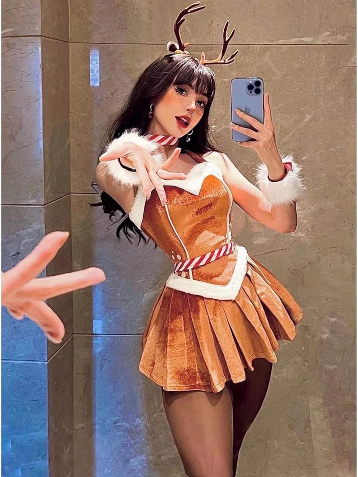 Sexy Disfraz de Reno Mujeres Navidad Juegos con disfraces Vestido Elegante Fiesta Conjunto Regalo Navidad Foto 3 de 4