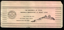 2 Vintage IBM Punch Cards With McDonald Observatory Logo Fort Davis TX IBM 1800