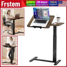 Adjustable Overbed Bedside Table with Wheels Pneumatic Standing Desk Laptop
