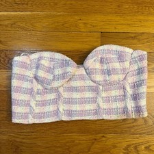 Zara Corset Textured Tweed Top in Pink/Purple/White Plaid - Size Medium