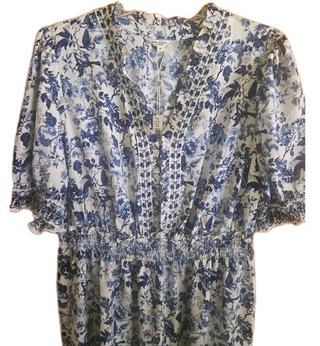 Max Studio Crepe Smocked Floral Tiered Maxi Dress Plus Blue/White SZ 3X NWT - Picture 5 of 11