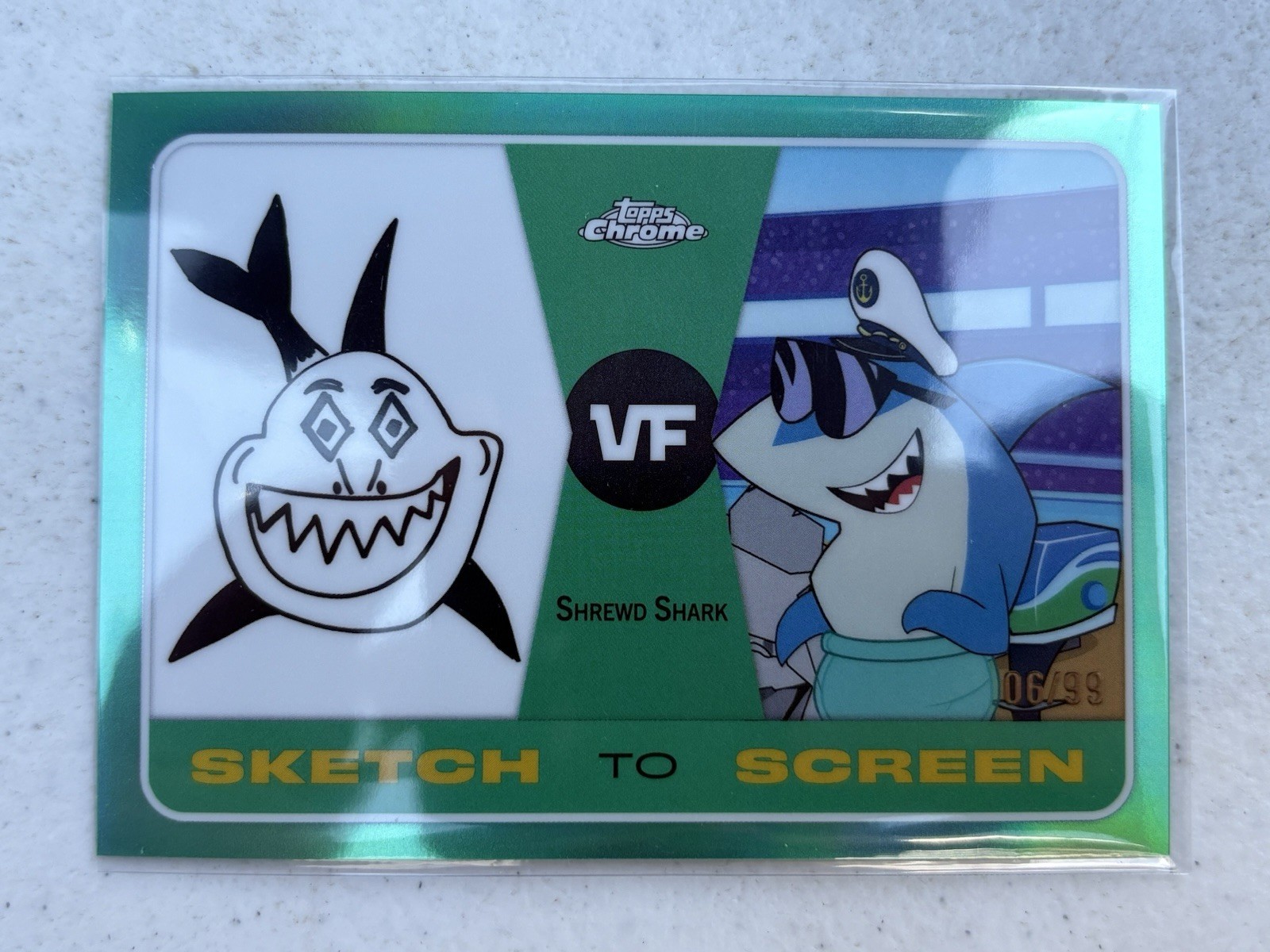 2025 Topps Chrome VeeFriends Sketch To Screen Shrewd Shark Green Refractor /99