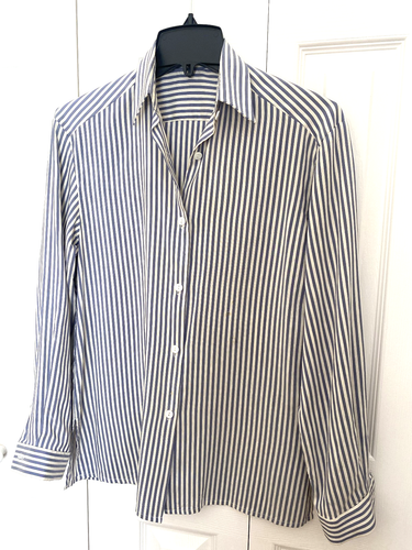Camisa vintage Burberry para mujer a rayas de seda con botones 4/S - Imagen 6 de 7