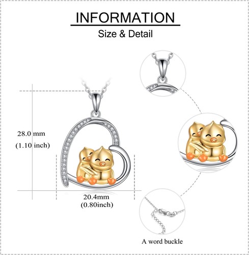 Umarmende Ente Herz Halskette für Frauen Sterlingsilber süß Liebe Schmuck Geschenke - Bild 3 von 6