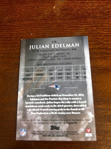 Julian Edelman Tops Glory #138 Numbered 190/199 New England Patriots - Picture 2 of 3