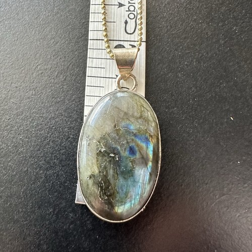 Labradorite Oval 1.5 inch Bezel Pendant on 24 inch Beaded Ball Chain Boho Magic - Picture 13 of 13