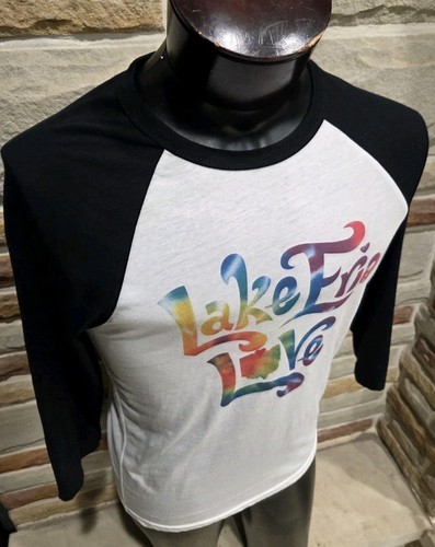 Camiseta Lake Erie Love Para Mujer Manga 3/4 Cuello Redondo L Mangas Negras, Camisa Blanca - Imagen 3 de 8