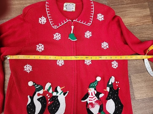 Vintage Heirloom Collectibles Red Christmas Penguin Cardigan Sweater Womens XL - Picture 12 of 16