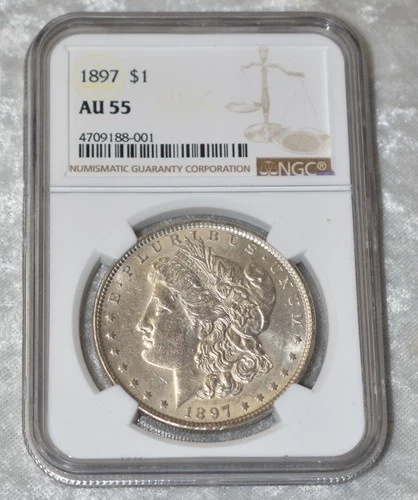 1897 P MORGAN 90% SILVER $1 DOLLAR NGC CERTIFIED AU 55 AU55 PHILADELPHIA US MINT