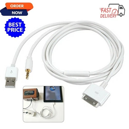 USB dock to car Audio AUX 3.5mm Data Charger Cable 4 iPod iPhone 3,3g, 4, 4s New