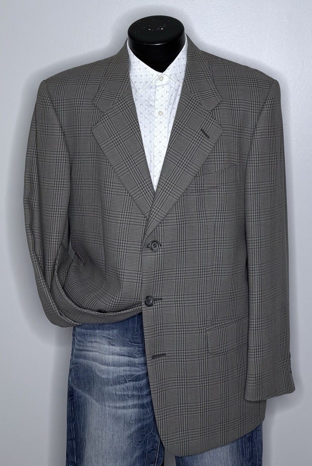 Yves Saint Laurent YSL Peggiorato Lana Glen Plaid 3 BTN Tuta Cappotto Giacca Blazer 42R