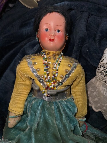 Vintage Composition and Cloth Mexican 12" Mexican Doll Stuffed body Hand painted