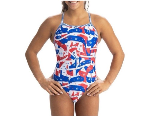 Traje de baño Dolfin Uglies para mujer talla 38 Salute V espalda precio de venta sugerido por el fabricante 45 USD rojo, blanco y azul - Imagen 1 de 17