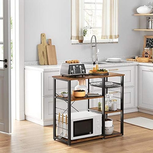 Kitchen Baker Rack Storage Shelves Microwave Stand W/ Hooks Wire Basket New - Picture 2 of 5