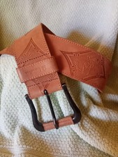 Wide Tooled Leather Belt S/M Vtg Brown Boho Hippie Adjust/28-30  Italy Benetton