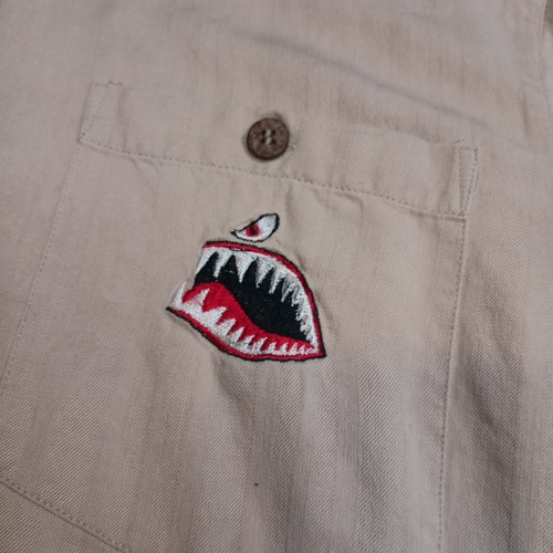 Go Barefoot Mens L 100% Silk Short Sleeve Shirt Planes Embroidery Button Up Read - Bild 10 von 16