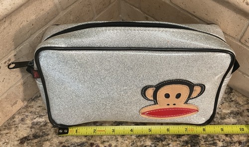 RARE Vintage Original Paul Frank Julius SILVER SPARKLE Zip Cosmetic Clutch Bag - Picture 2 of 7