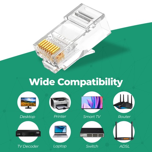 RJ45 Cat5e Pass Through Connectors 100 Pack Gold Plated Ethernet Cable Plug - 第 6/7 張圖片