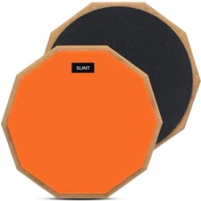 orange color 12” Drum Practice Pad, Silent, durable ,Double-Sided, with Sticks