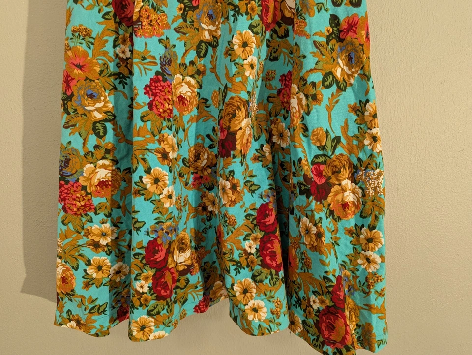 Lindy Bop Dress Turquoise Floral Size UK 10  Sleevless Pockets 50s - image 2 of 4