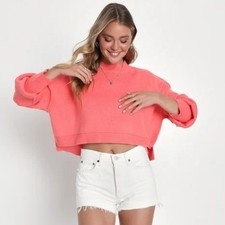 Free People Easy Street Cropped Pullover Sweater In Coral Size XL