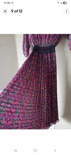Vintage Diane Freis Dress Womens Medium Multicolor Floral Maxi Pleated Boho 80s - Picture 7 of 11