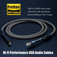 Preffair OCC USB A-B Cable 24K Gold Plated - 4N Copper HiFi Noise Free Audio New