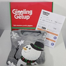 Giggling Getup Ugly Christmas Sweater Snowman Lightup Snowflakes Sz L NEW