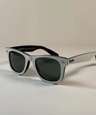 Ray Ban Sunglasses RB 2140 956 50-22 Wayfarer White On Black/ Green, Glass Lens
