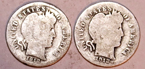 (2) Barber Dimes - GOOD - 1912P 1912S - #1593SCB